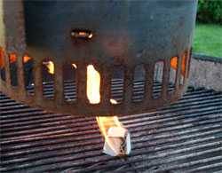 starting charcoal chimney on a grill