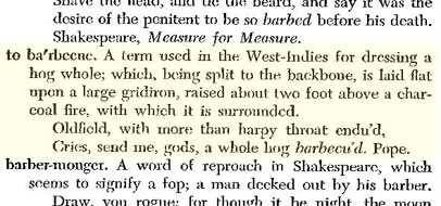 Samuel Johnson's definition of Barbecue