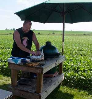 barbecue in a soy bean field